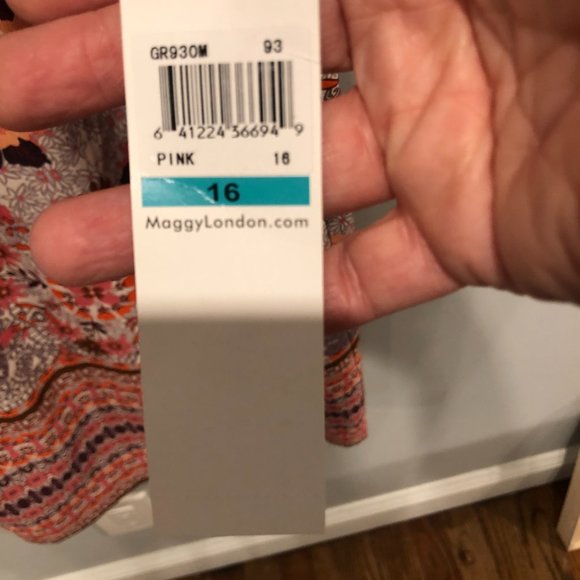 NWT Maggie London Floral Print Blouson Dress Pink Multi Size 16 - Picture 11 of 13